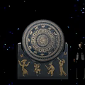 Traditional Circular Decorative Plate With Golden Patterns Human Figures And Starry Background 3d model