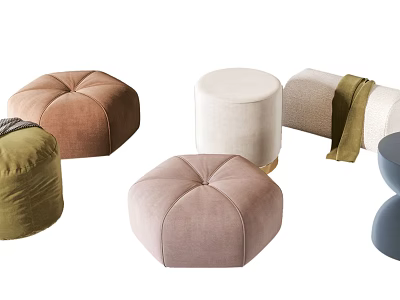 Stylish Upholstered Ottomans In Various Colors And Shapes For Home Decor 3d model