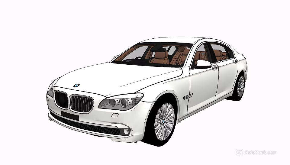 White Luxury Sedan Four Door Design With Brown Leather Interior And Sleek Lines 3d model 