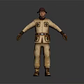 3D Human Character In Beige Explorer Costume With Brown Hat And Natural Hanging Hands