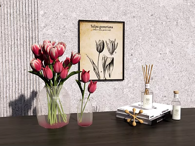 Modern Ornaments Combination Vase Flora Tulip Flower Ornaments Ornaments Pink Tulip Decorative Ornaments Combination 3d model