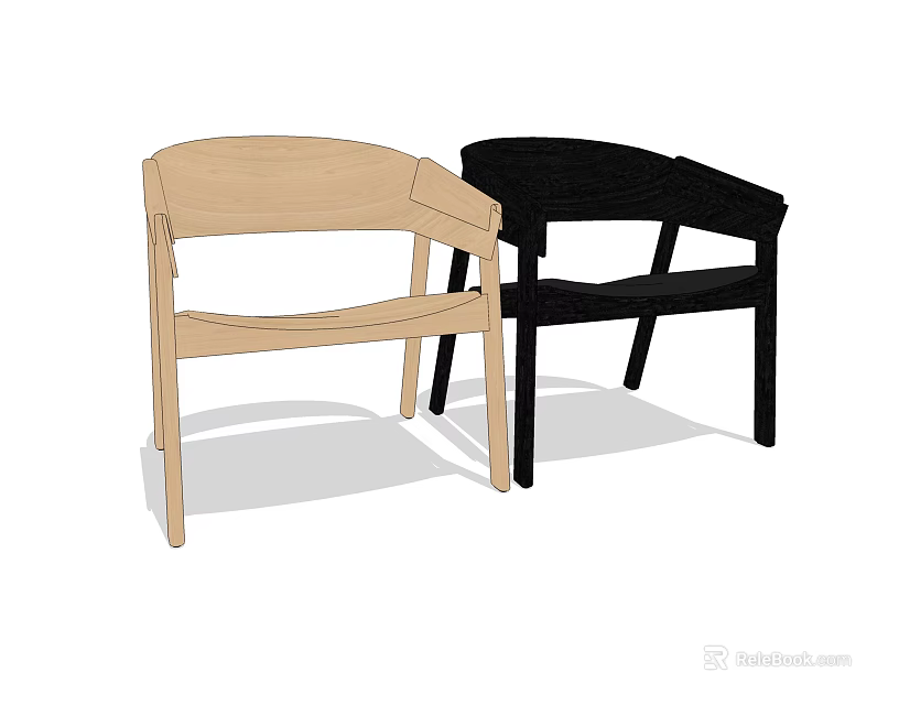 Two Modern Armchairs in Light and Black Colors with Minimalist Design 3d model 