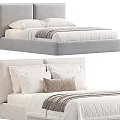 Modern Double Bed With Gray Headboard White Pillows And Striped Blanket 3d model