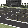 Structured Parking Lot Design With Multiple Spaces Lighting Poles And Trees