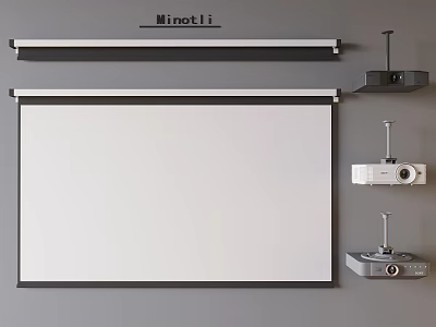 Smart Projection Monitoring System With Ceiling Mounted Projector And Retractable Screen 3d model