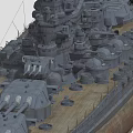 Detailed Battleship Warship Model With Gray Hull Deck Turret And Mast