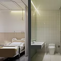 Modern Hospital Room and Bathroom Interior with Medical Facilities and Clean Design