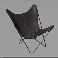 Modern Dark Leather Lounge Chair With Butterfly Design White Stitching And Metal Frame