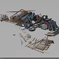Scrapyard Waste Pile With Abandoned Tires Wooden Planks Metal Frames Vehicle Wheels And Plastic Sheets