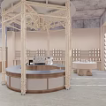 Contemporary Café Design Featuring Circular Wooden Structure Service Counter And Shelves