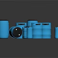 Assorted Collection of Blue Drums with Black Lids in Various Sizes