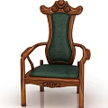 Classical Wooden Accent Chair Featuring Carved Details And Upholstered Green Dark Fabric