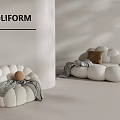 Poliform White Cloud Shaped Sofas With Blanket Cushion And Pouf In Modern Room 3d model