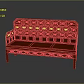 Red Traditional Public Bench With Solid Wooden Frame And Intricate Carved Patterns 3d model