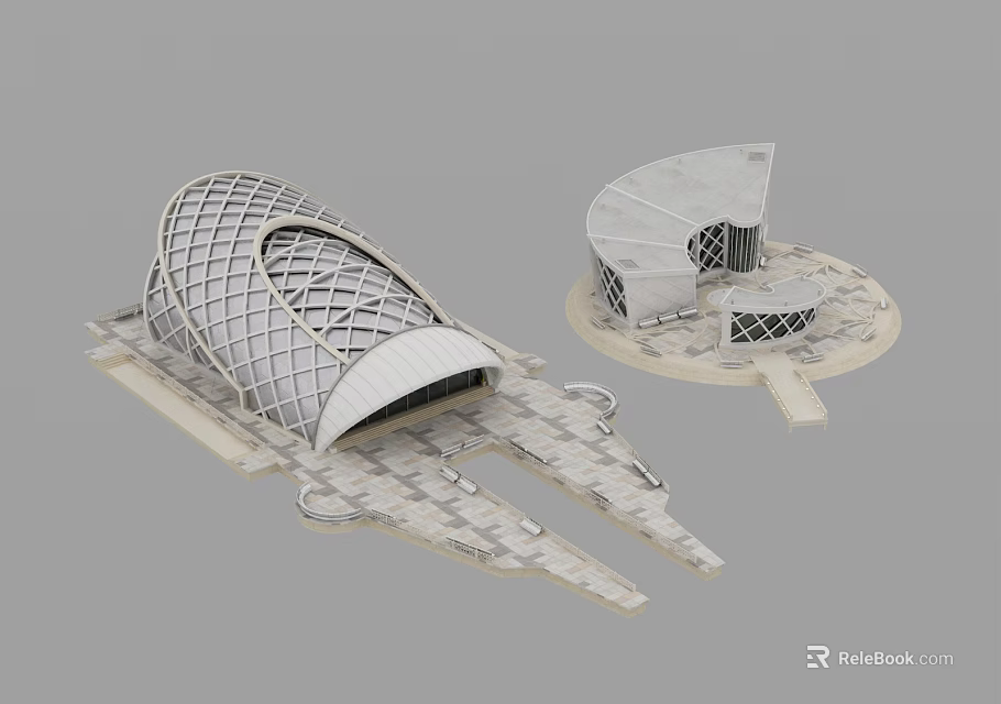 Future Architecture 3D Model With Curved Grid Structure And Circular Base Design 3d model