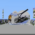Vibrant Street Football Exhibition Booth Featuring Person And Billboards