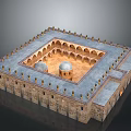 Traditional Building with Square Courtyard Arched Structures Domes Stone Walls and Ornate Roof