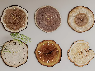 Decorative Wooden Slice Wall Clocks In Various Styles 3d model