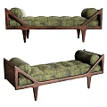 Modern Retro Green Tufted Ottoman With Walnut Wooden Frame And Angular Legs 3d model