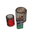Industrial Equipment Metal Pesticide Storage Containers with Vintage Labels and Rustic Finish