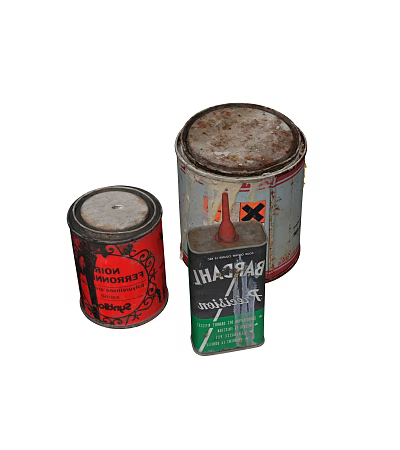 Industrial Equipment Metal Pesticide Storage Containers with Vintage Labels and Rustic Finish 3d model