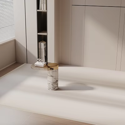 Marble Side Table with Gold Accents Near Bookshelf and Window in Natural Light 3d model