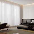 Modern Minimalist Bedroom Interior With White Curtains Black Headboard And Light Carpet