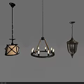 Three Different Design Chandeliers With Metal Frame Wooden Triangle And Glass Shade