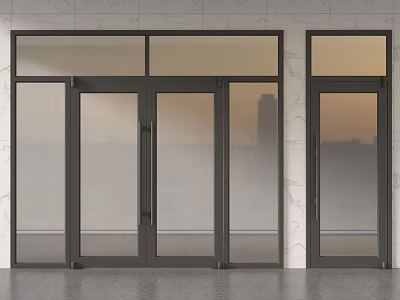 Modern Double Doors with Glass Inserts and Metal Frames for Building Entrance Design 3d model