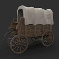 Vintage Wooden Wagon With Canvas Cover And Rustic Wooden Wheels
