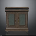Traditional Wooden Cabinet With Glass Doors Carved Details And Metal Handles