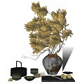 Decorative Ornament Set With Dried Palm Leaves Ceramic Vase Decorative Tray And Lemon Ornaments