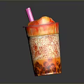 Colorful Bubble Tea in Transparent Cup with Tapioca Pearls and Pink Straw