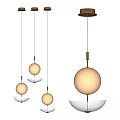 Modern Pendant Lights with Spherical Shades Golden Rods and White Bowl Bases