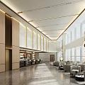Modern Spacious Hotel Lobby Interior Design With Wooden Walls Pendant Lights And Sofa Seating
