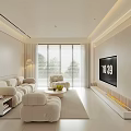 Modern White Living Room Interior Featuring Sofa Coffee Table TV And Floor To Ceiling Windows