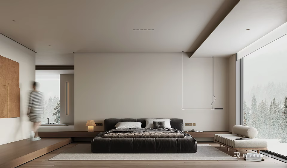 Modern Bedroom Interior Design With Neutral Tones Large Bed And Natural Light Window 3d model 