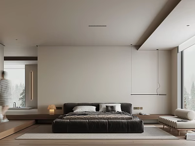 Modern Bedroom Interior Design With Neutral Tones Large Bed And Natural Light Window 3d model