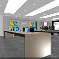 Modern Digital Store Interior With Laptops Desktop Computers And Wooden Display Counters 3d model