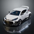 White Modified Race Car With Sporty Exterior Rear Spoiler And Decals