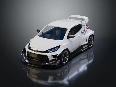 White Modified Race Car With Sporty Exterior Rear Spoiler And Decals 3d model
