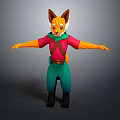Game Movie Fox Character With Orange Face Brown Ears Red Shirt Green Pants Black Boots
