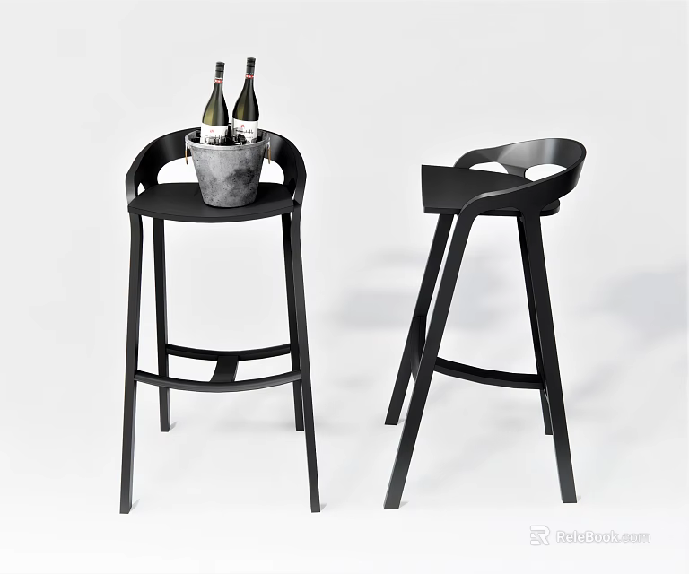 Modern Black Bar Stools With Curved Backrest And Metal Bucket For Wine Bottles 3d model 