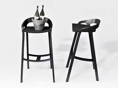 Modern Black Bar Stools With Curved Backrest And Metal Bucket For Wine Bottles 3d model