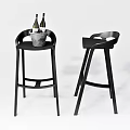 Modern Black Bar Stools With Curved Backrest And Metal Bucket For Wine Bottles