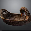 Handcrafted Swan Shaped Woven Basket With Intricate Texture And Brown Finish