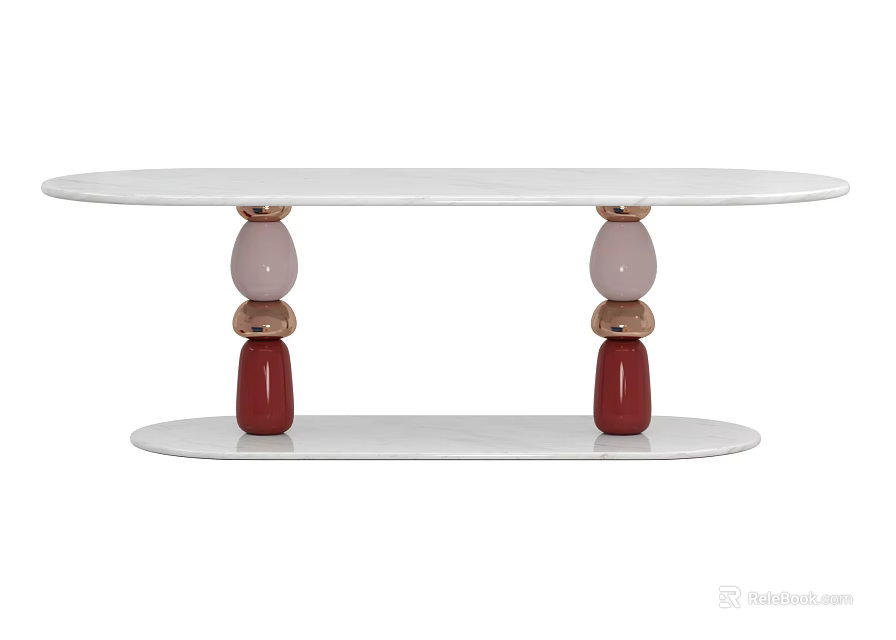 Modern Dining Table With White Tabletop And Stacked Colored Ball Legs Design 3d model