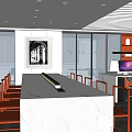 Modern Public Office Space With White Desks Multiple Computer Monitors And Orange Chairs 3d model