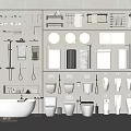 Modern Bathroom Suite With Bathtub Toilets Basins And Wall Mounted Fixtures