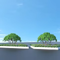 Beautiful Green Shrubs in Square Flower Beds with Yellow and Purple Flowers and White Borders